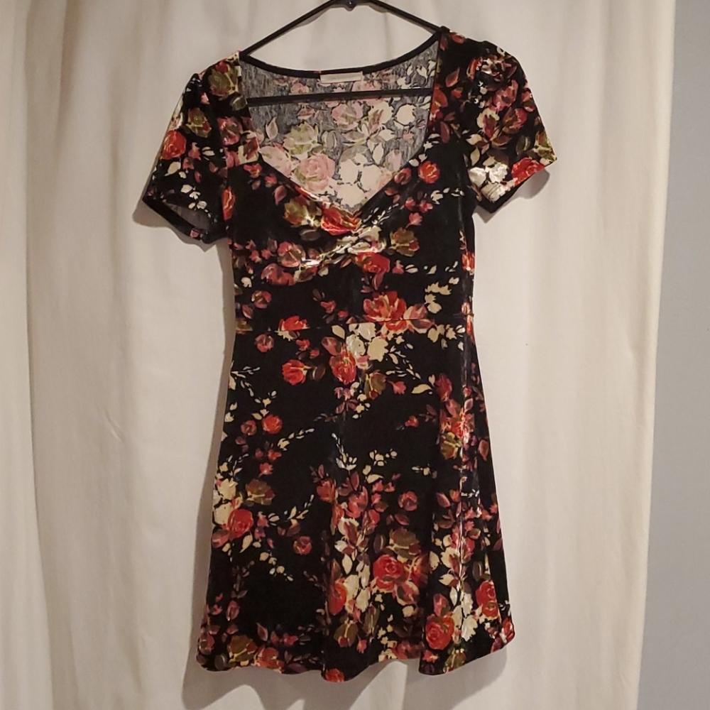 Velvet dark floral mini dress